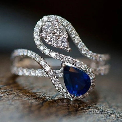 Blue Teardrop Cubic Zirconia Ring