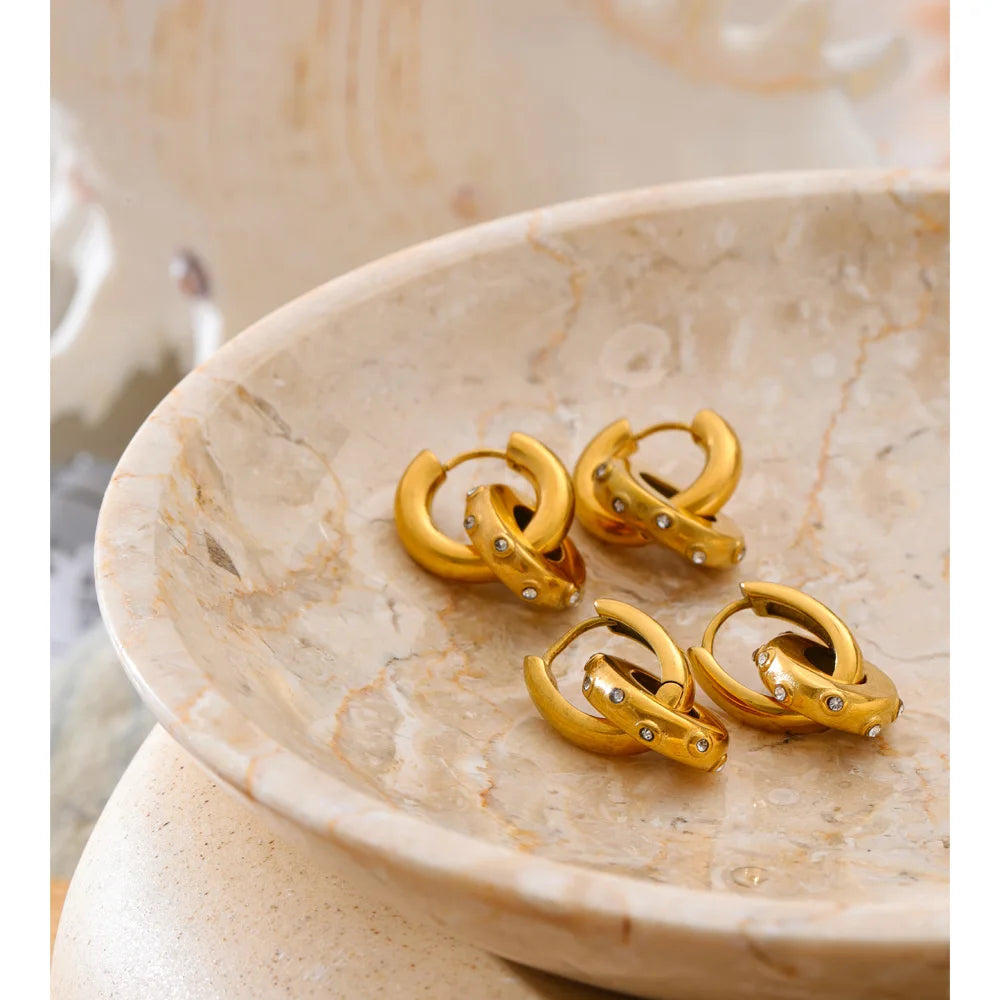 Oval Zirconia Drop Hoop Earrings | Gold-Tone