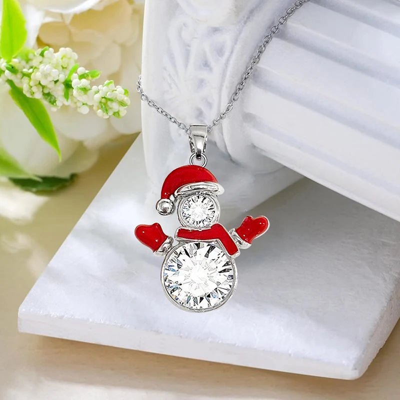 Red Snowman Christmas Pendant Necklace