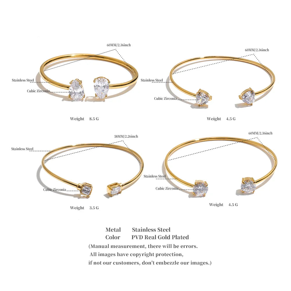 Heart & Square Zirconia Cuff Bracelet | Choice of Designs