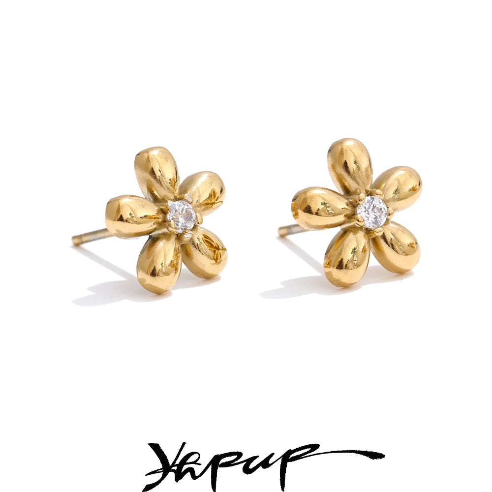 Zirconia Flower Stud Earrings | Gold & Silver-Tone