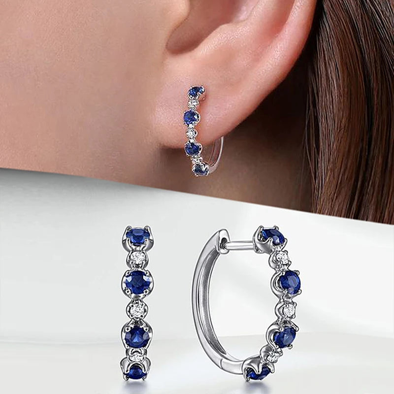 Blue & White Cubic Zirconia Hoop Earrings