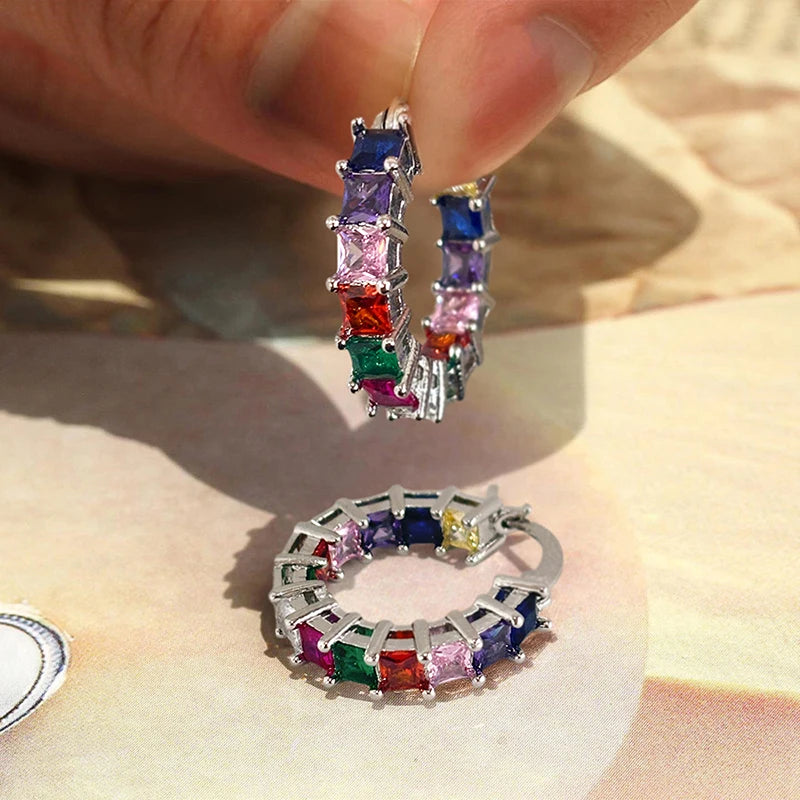 Square Cubic Zirconia Hoop Earrings