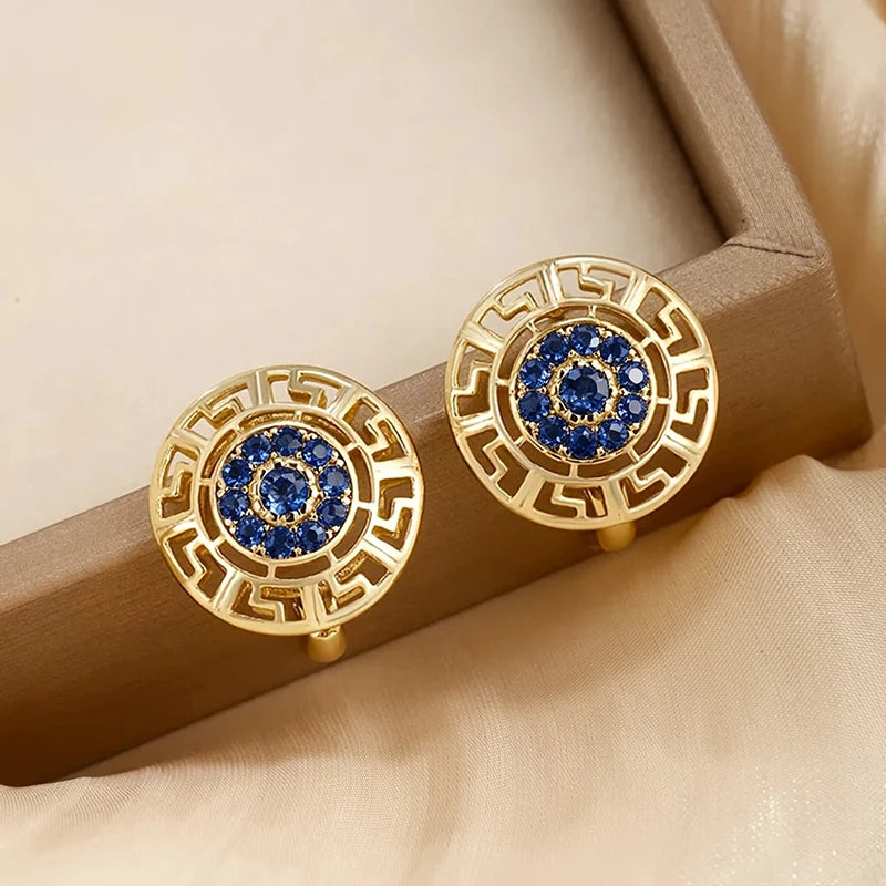 Cubic Zirconia Hollow Hoop Earrings | Gold-Tone