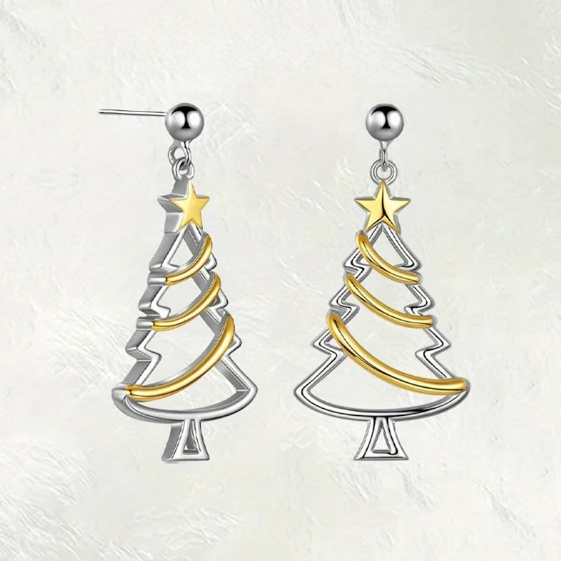 Two-Tone Christmas Tree Drop Earrings