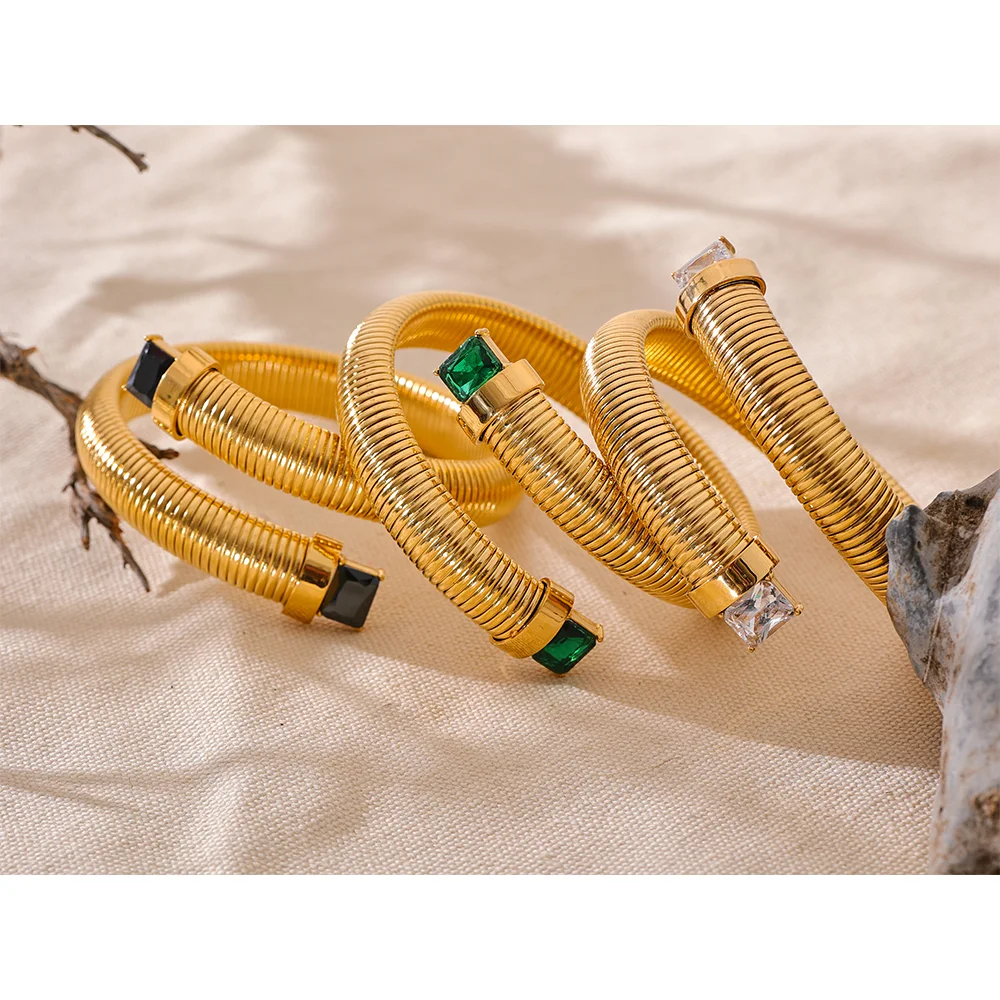 Colorful Zirconia Statement Cuff | White, Green & Black