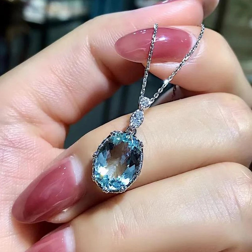 Blue Cubic Zirconia Pendant Necklace | Silver-Tone