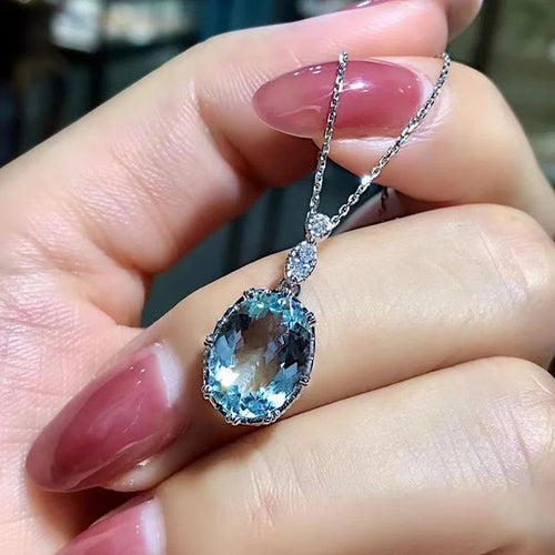 Blue Cubic Zirconia Pendant Necklace | Silver-Tone