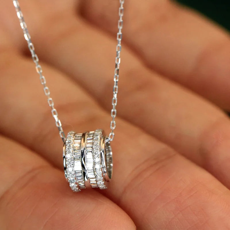 Slim Oval Circle Zirconia Pendant Necklace