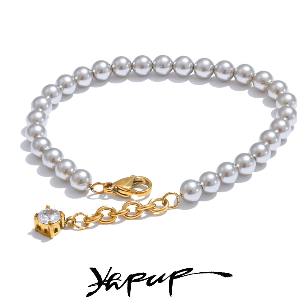 Pearl & Zirconia Charm Bracelet | White or Grey