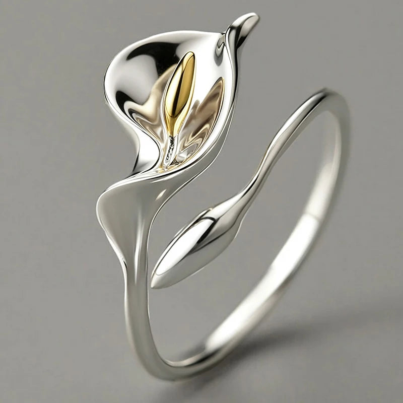 Two-Tone Calla Lily Adjustable Ring