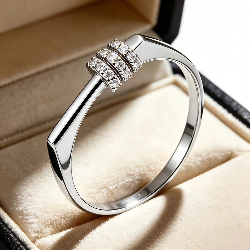 Multi-Row Geometric Cubic Zirconia Ring