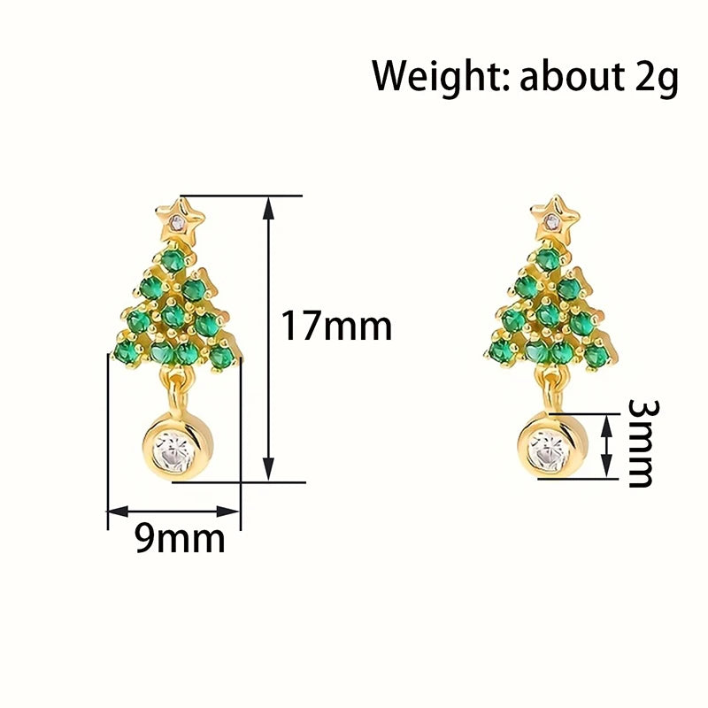 Green Zirconia Christmas Tree Drop Earrings