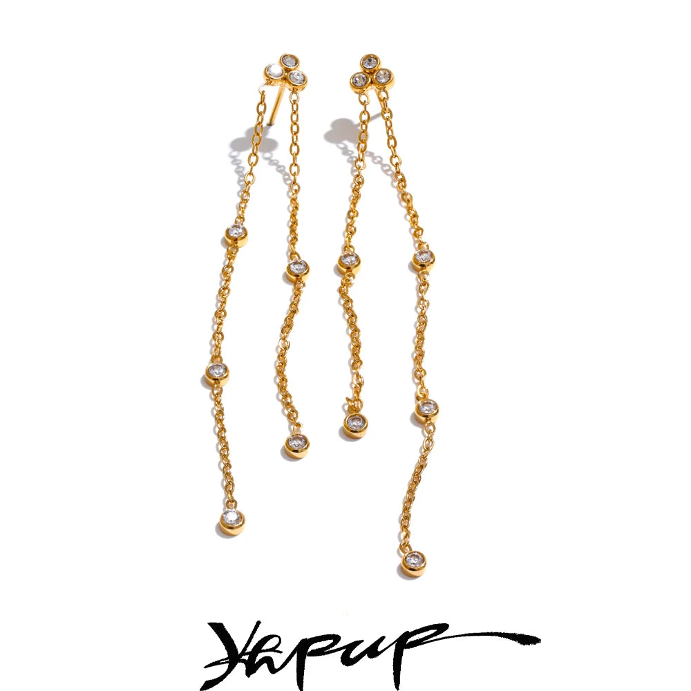 Zirconia Long Tassel Drop Earrings | Gold & Silver-Tone