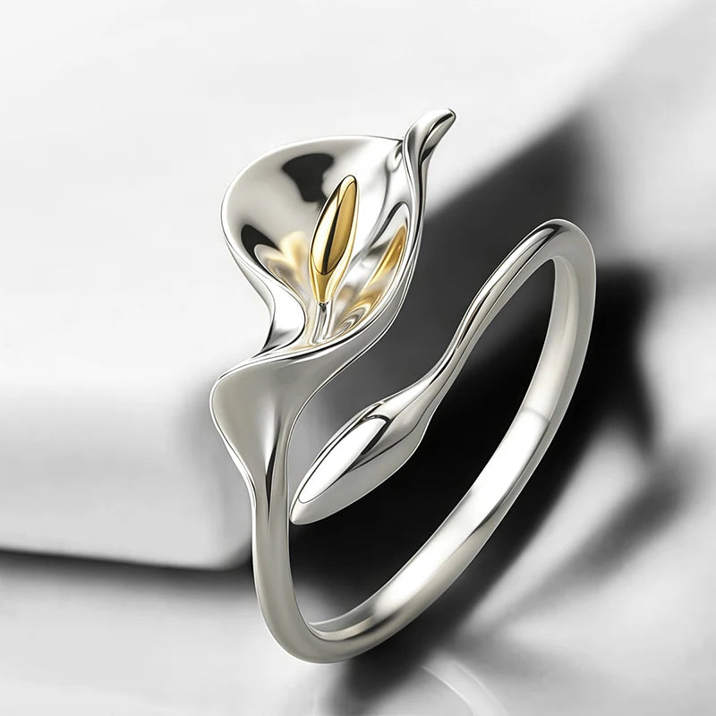 Two-Tone Calla Lily Adjustable Ring