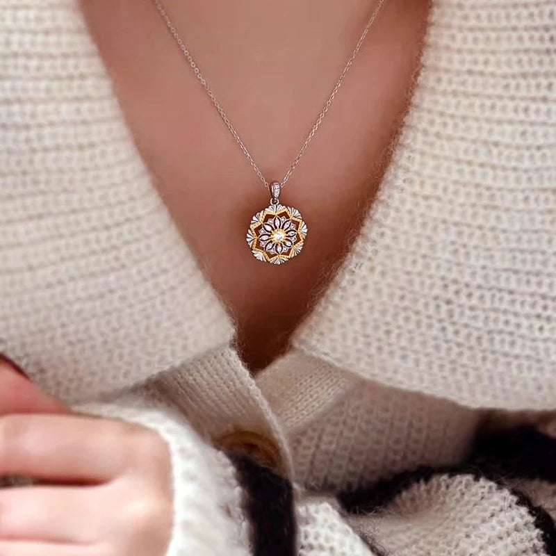 Two Tone Flower Pendant Necklace