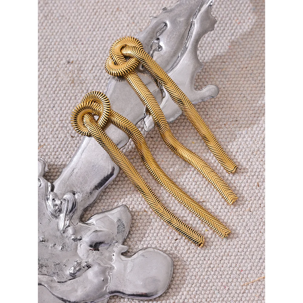 Snake-Chain Knot Tassel Earrings | Gold & Silver-Tone
