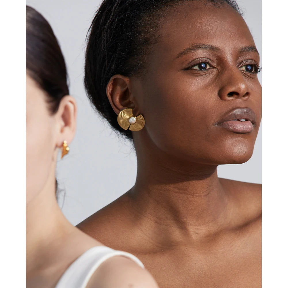 Fan-Shaped Pearl-Accent Statement Earrings | Choice of Designs