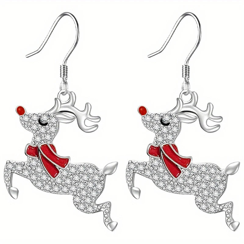 Red-Nose Reindeer Christmas Drop Earrings
