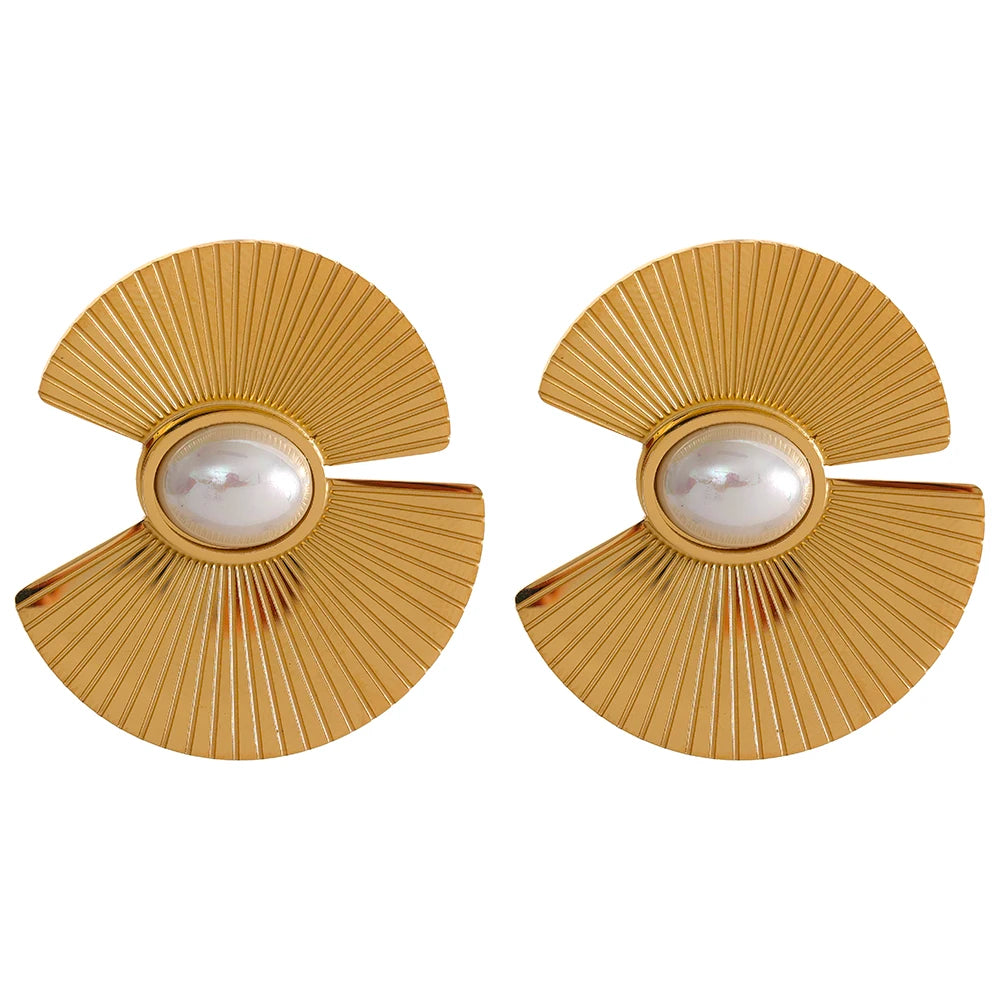Fan-Shaped Pearl-Accent Statement Earrings | Choice of Designs