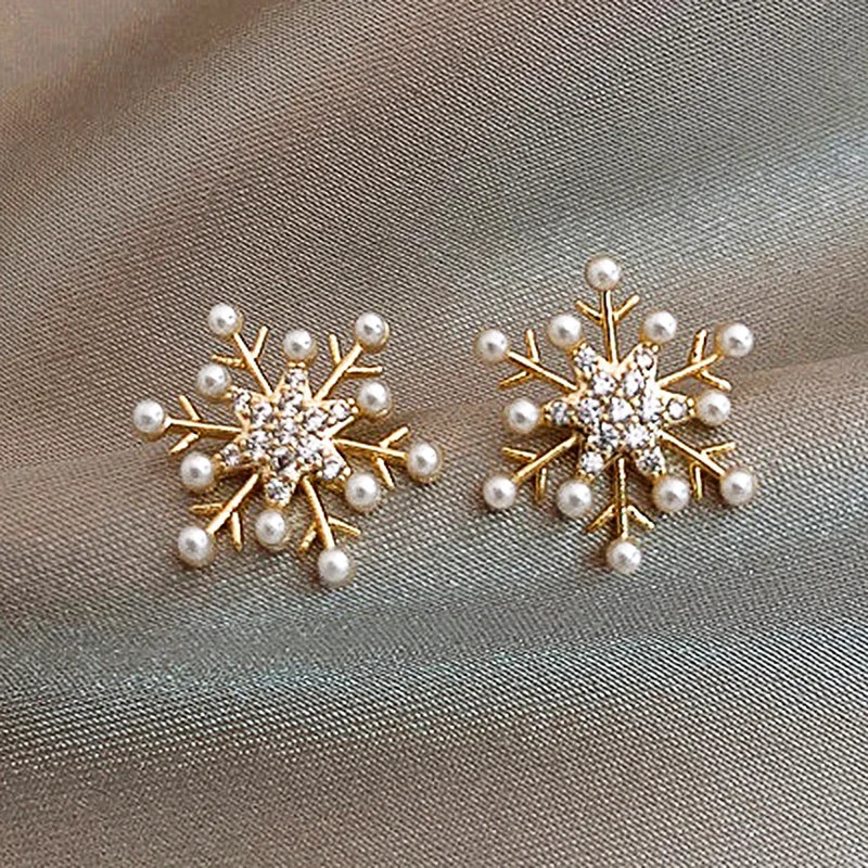 Pearl-Accent Snowflake Stud Earrings