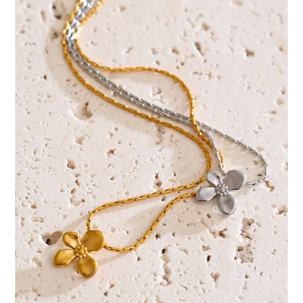 Petite Flower Pendant Necklace | Gold & Silver-Tone