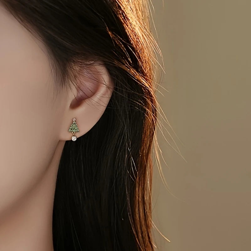 Green Zirconia Christmas Tree Drop Earrings