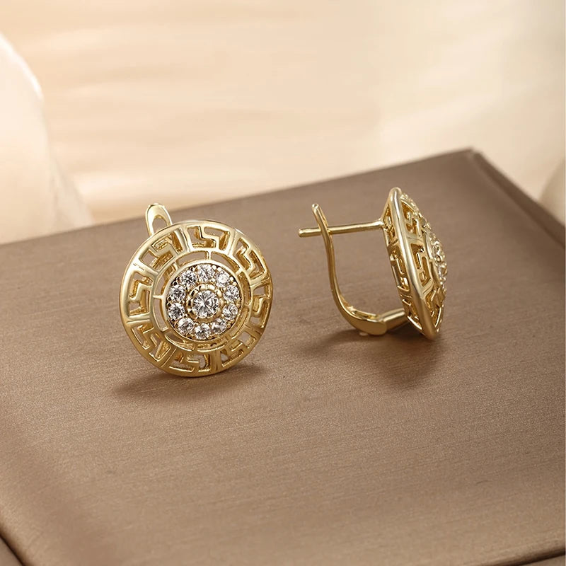 Cubic Zirconia Hollow Hoop Earrings | Gold-Tone