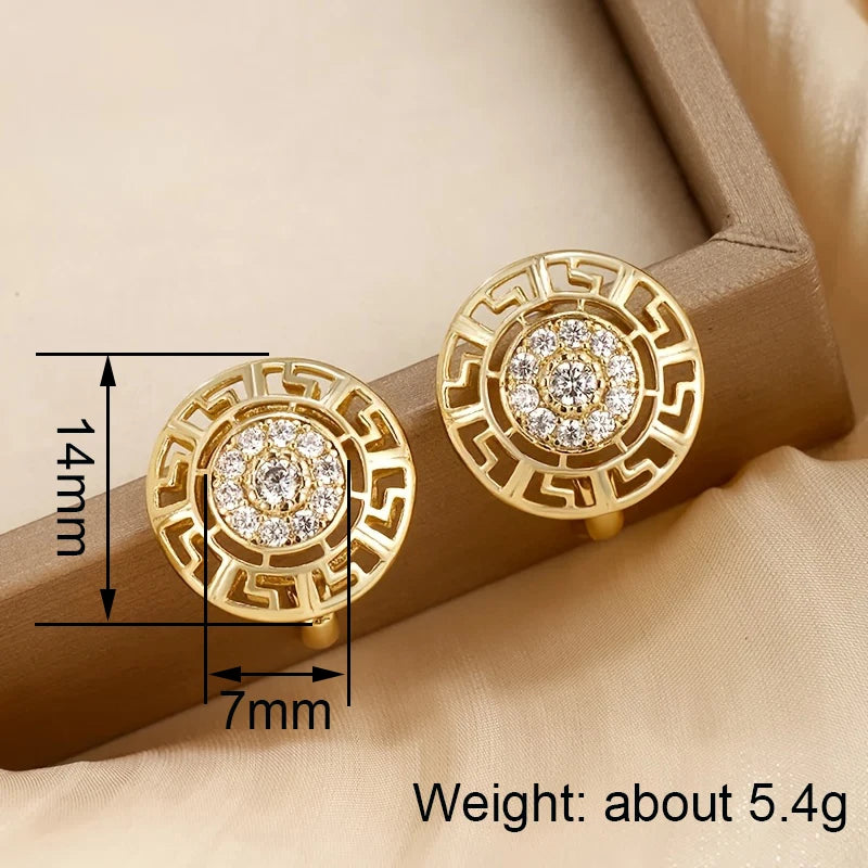 Cubic Zirconia Hollow Hoop Earrings | Gold-Tone