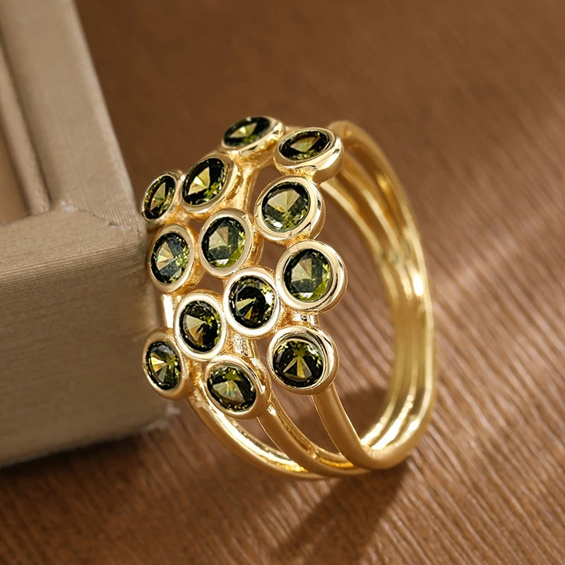 Olive Green Cubic Zirconia Wrap Ring