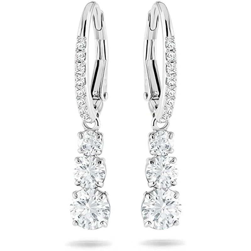 Round Zirconia Pendant Drop Earrings | Silver-Tone