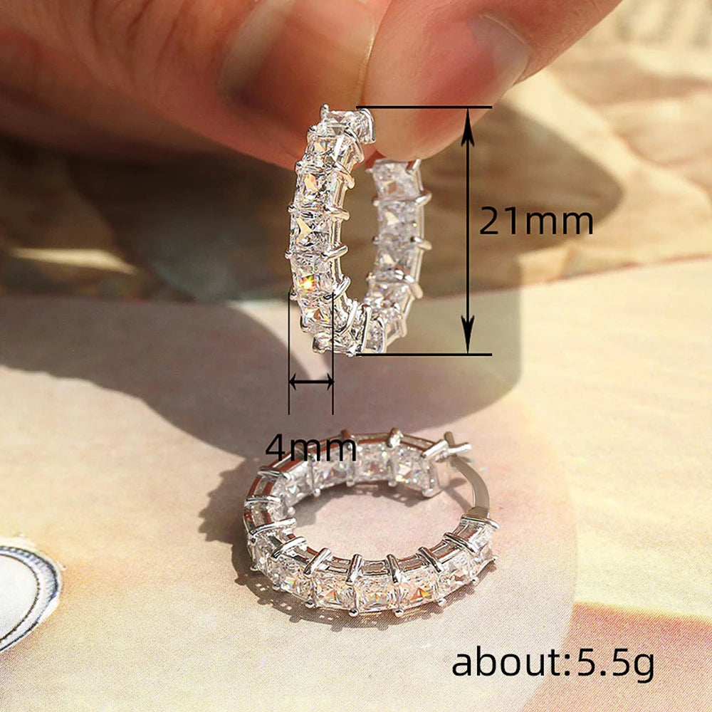 Square Cubic Zirconia Hoop Earrings