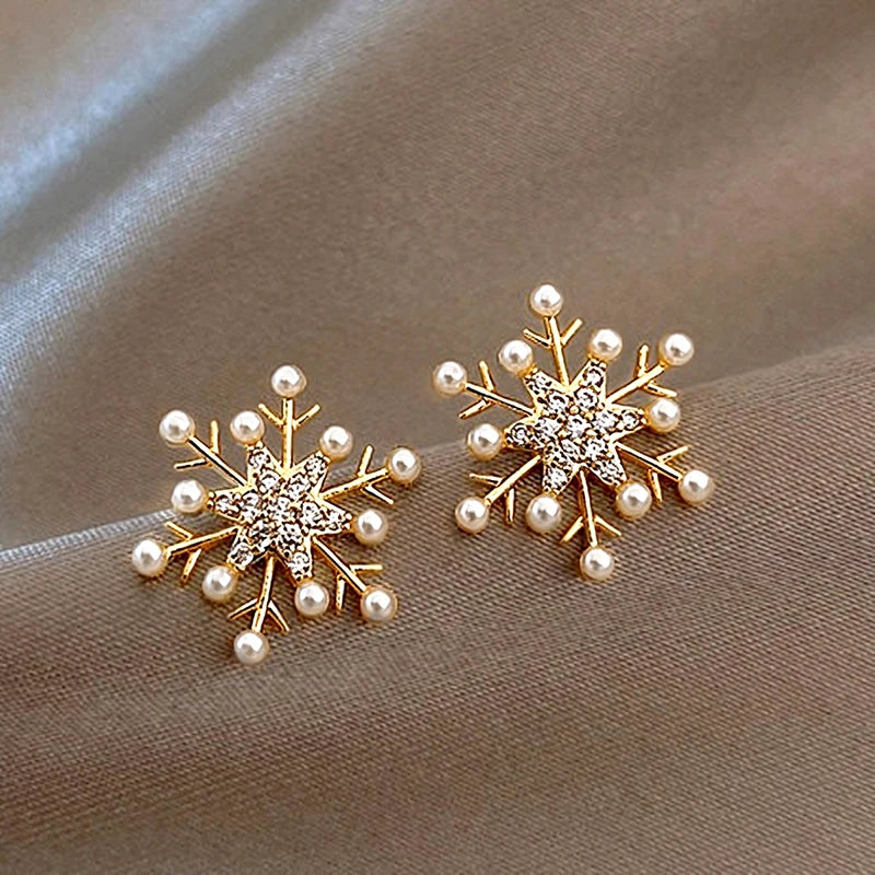 Pearl-Accent Snowflake Stud Earrings