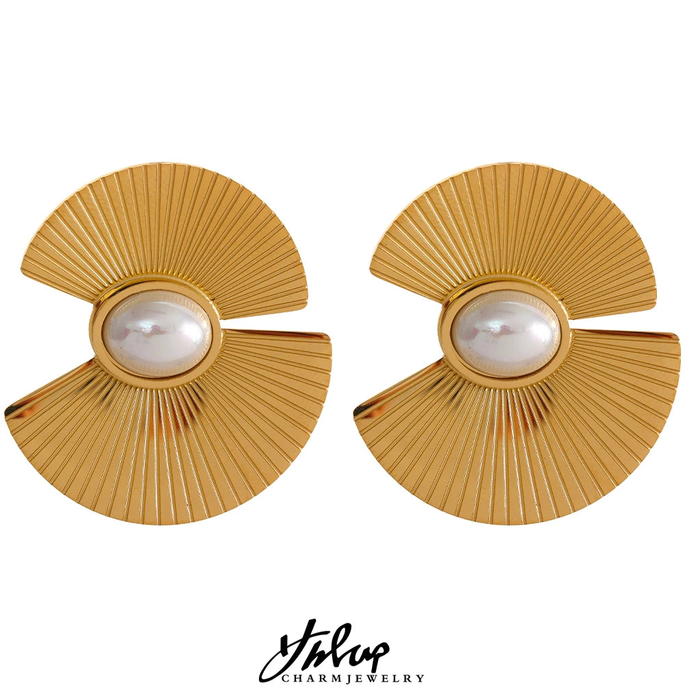 Fan-Shaped Pearl-Accent Statement Earrings | Choice of Designs