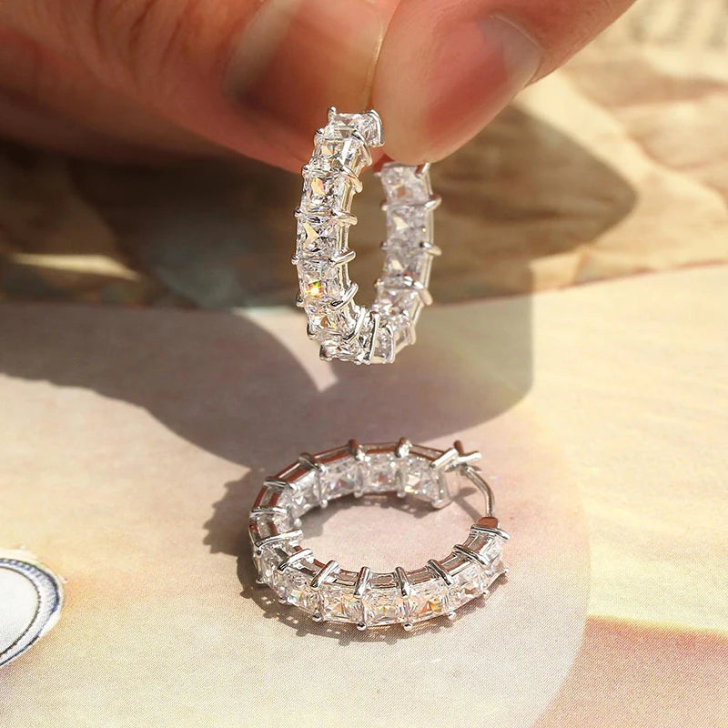 Square Cubic Zirconia Hoop Earrings