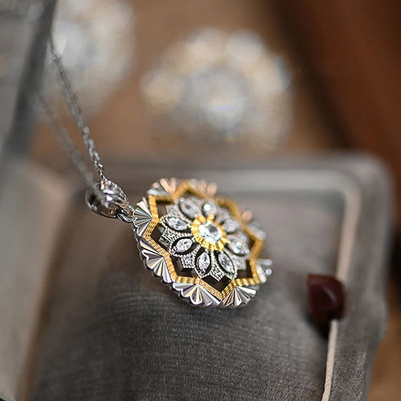 Two Tone Flower Pendant Necklace