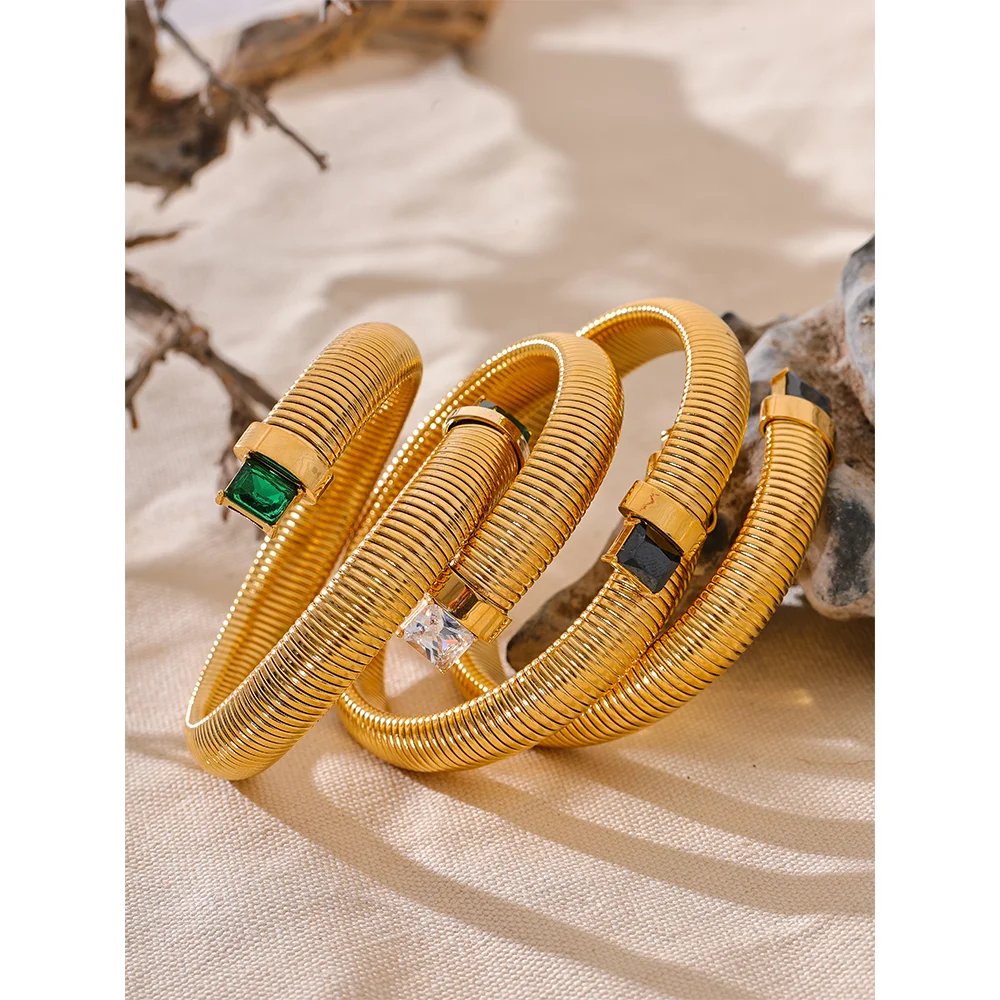 Colorful Zirconia Statement Cuff | White, Green & Black