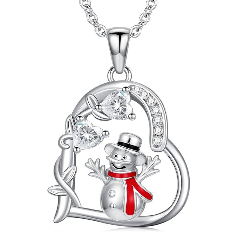 Snowman Heart Christmas Pendant Necklace