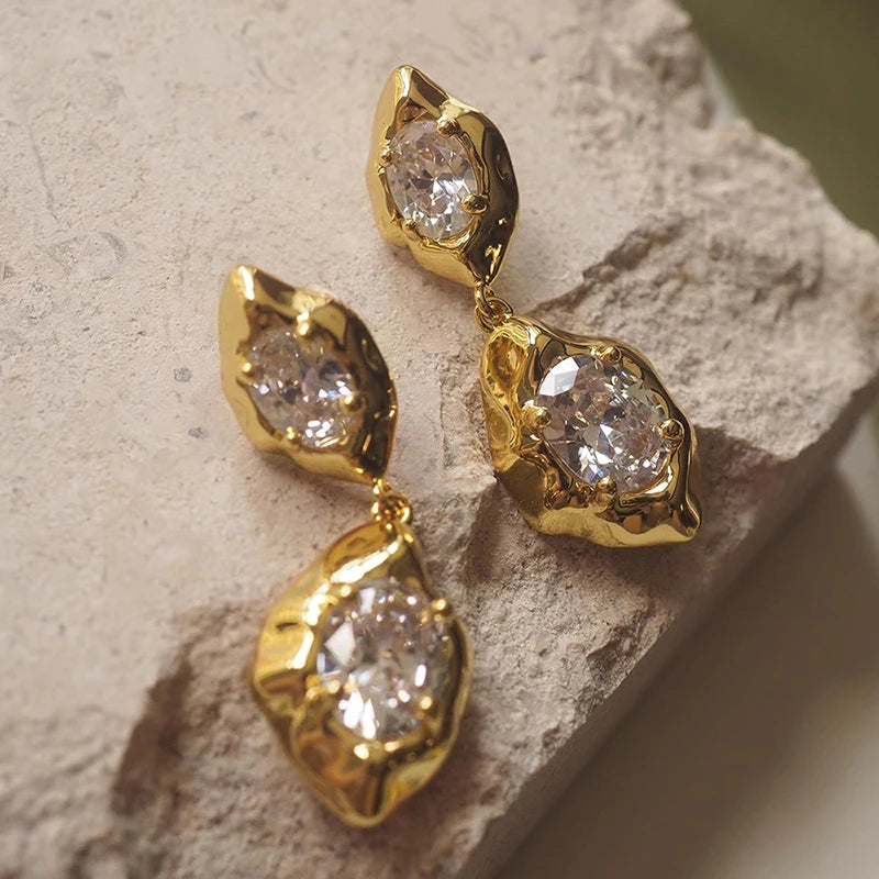 Gold-Tone Oval Cubic Zirconia Drop Earrings