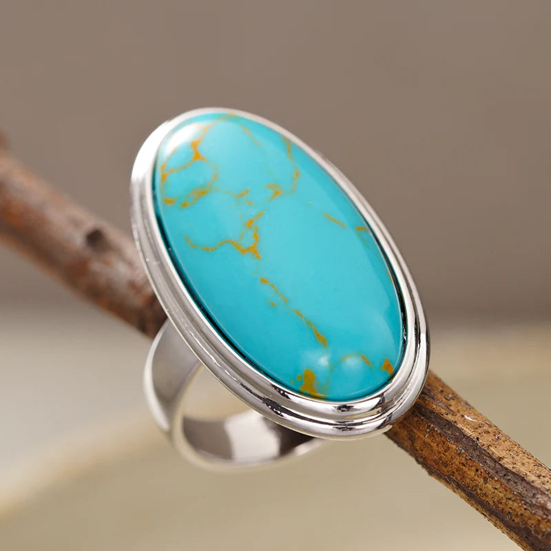 Turquoise-Design Statement Ring | Silver-Tone