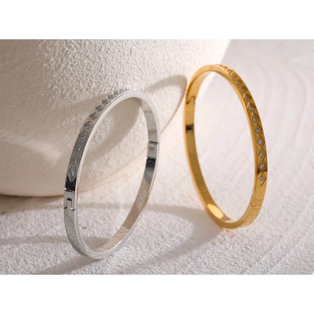 Cubic Zirconia Statement Bangle | Gold & Silver-Tone
