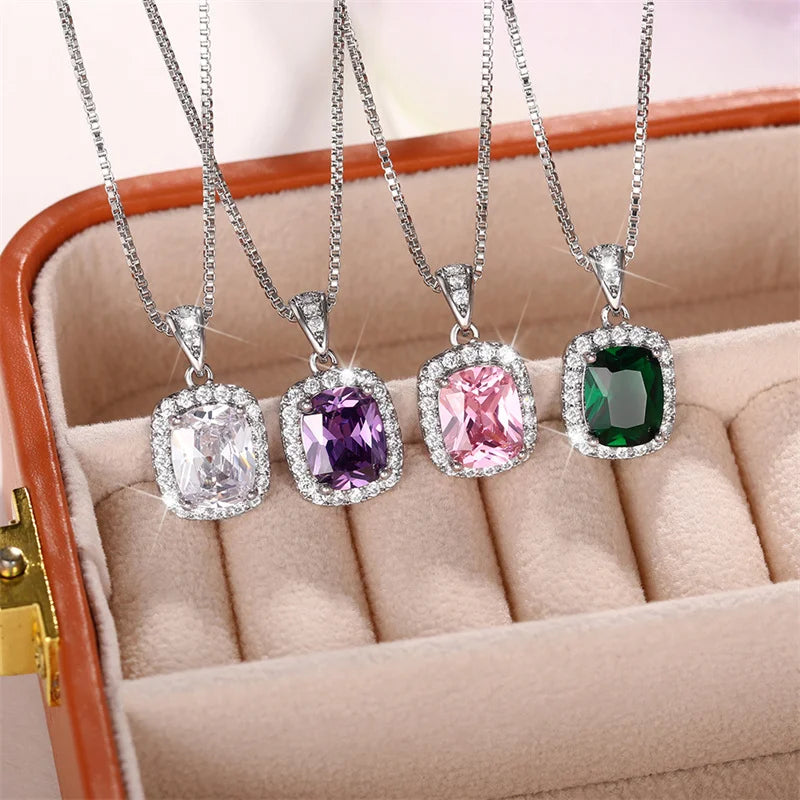 Multicolor Cubic Zirconia Pendant Necklace | Elegant Sparkle