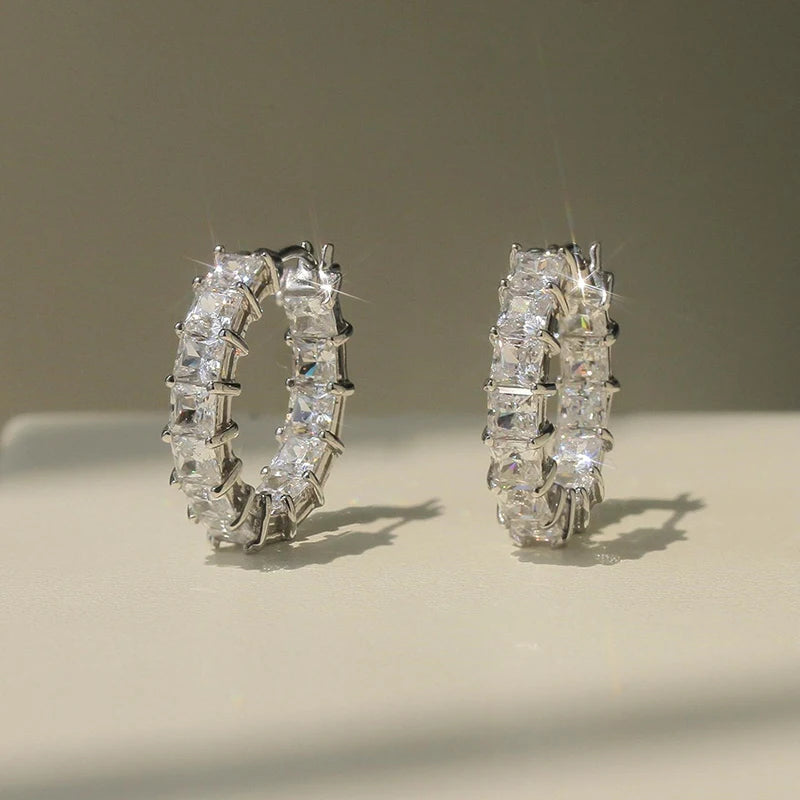 Square Cubic Zirconia Hoop Earrings