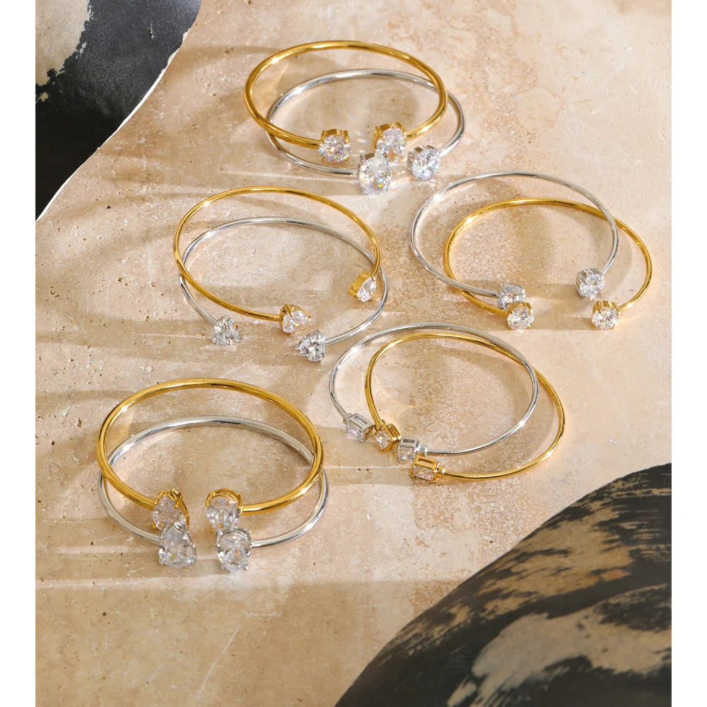 Heart & Square Zirconia Cuff Bracelet | Choice of Designs