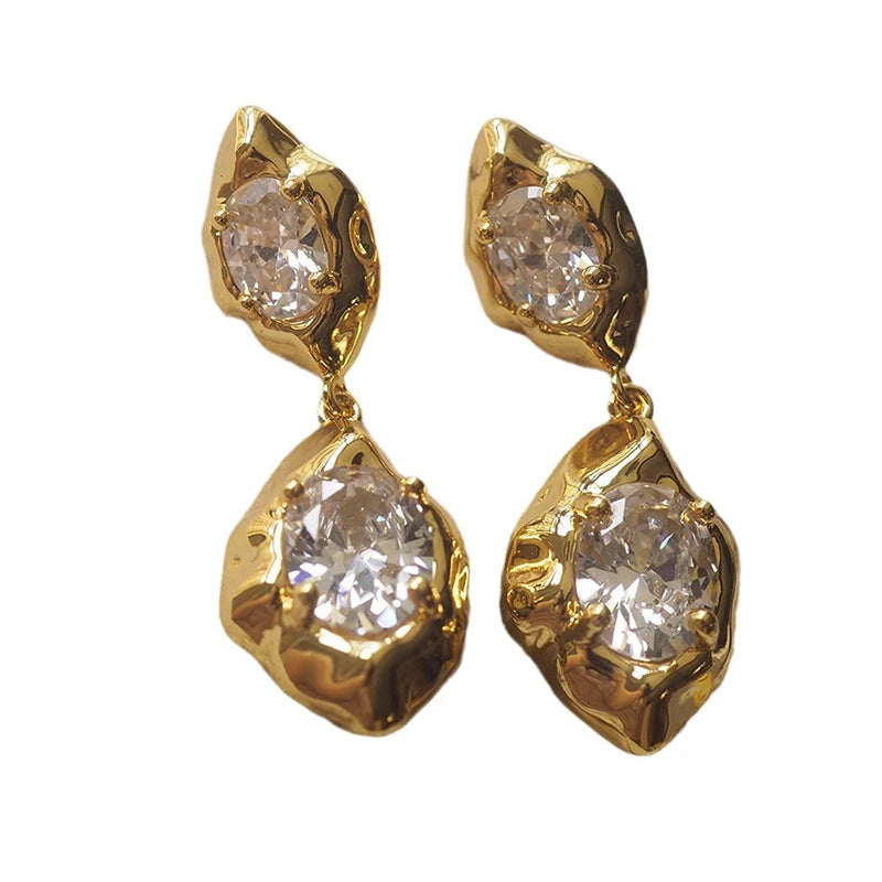 Gold-Tone Oval Cubic Zirconia Drop Earrings
