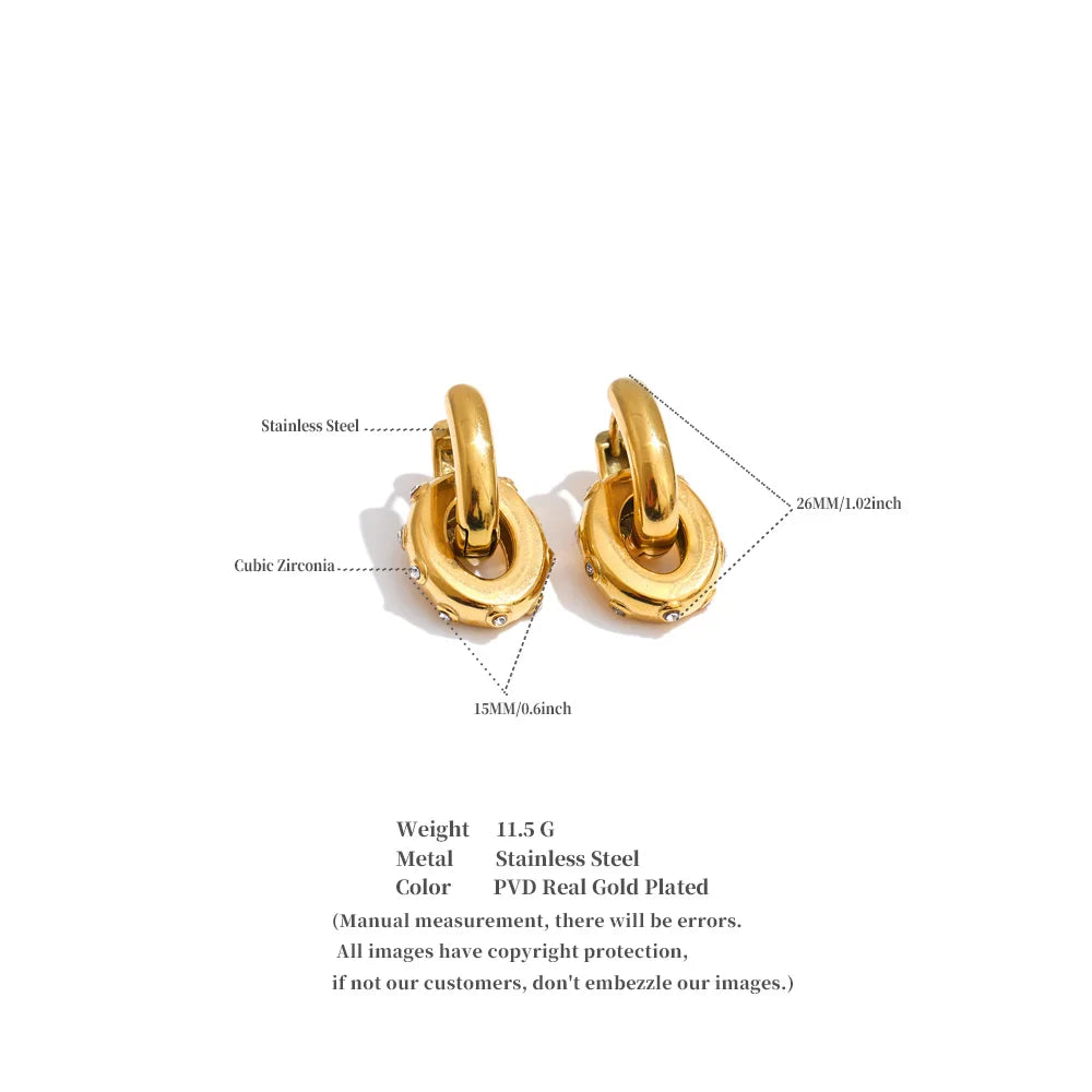 Oval Zirconia Drop Hoop Earrings | Gold-Tone