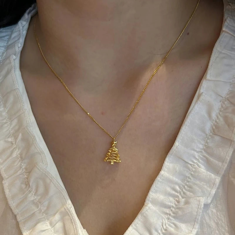 Gold-Tone Christmas Tree Pendant Necklace