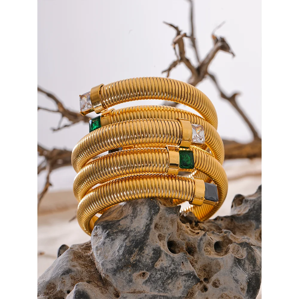 Colorful Zirconia Statement Cuff | White, Green & Black