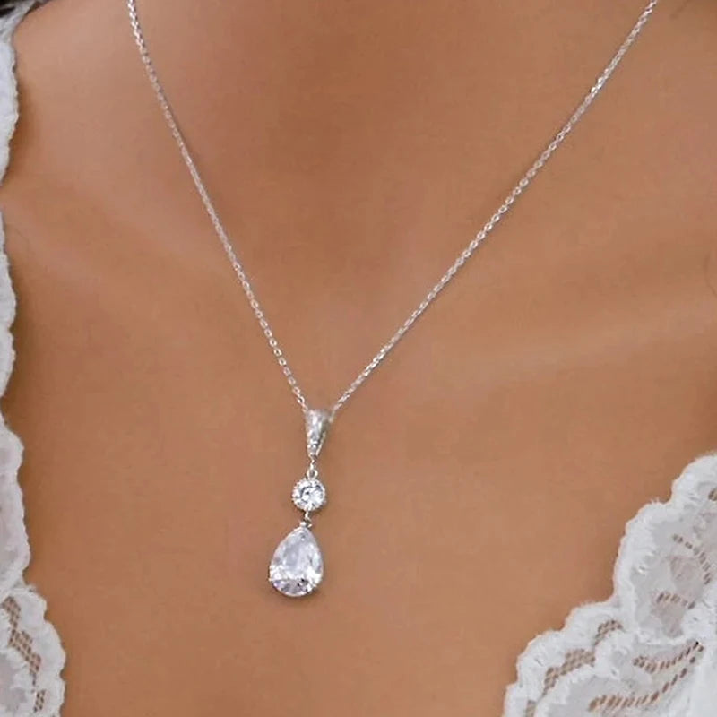 Teardrop Cubic Zirconia Pendant Necklace