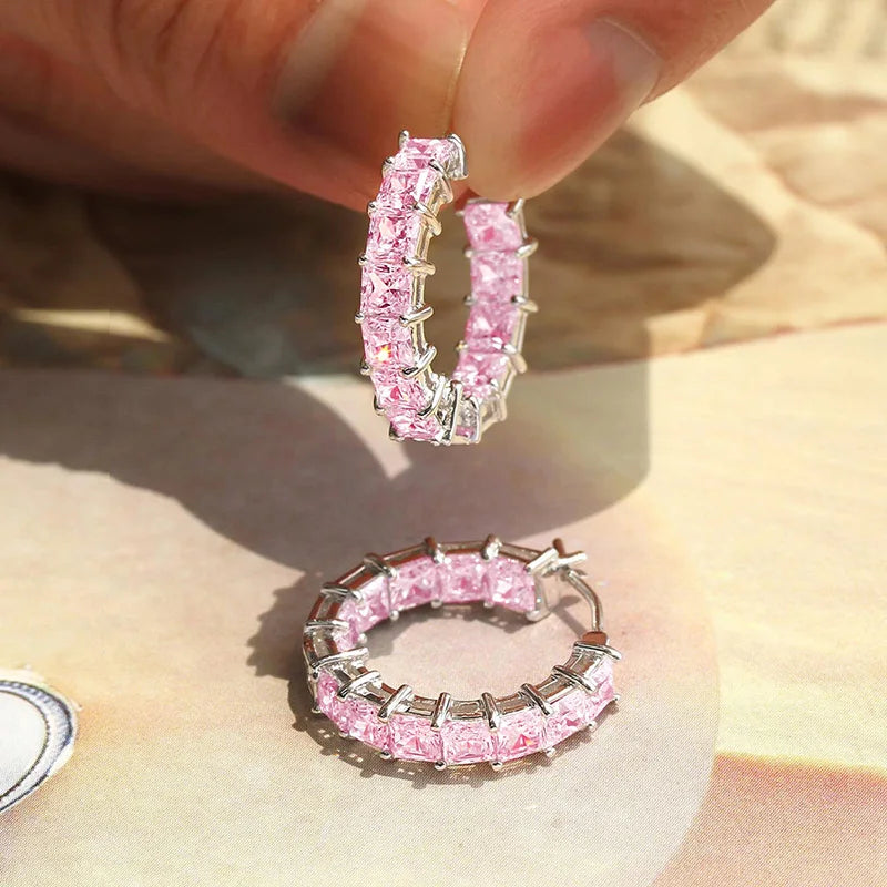 Square Cubic Zirconia Hoop Earrings